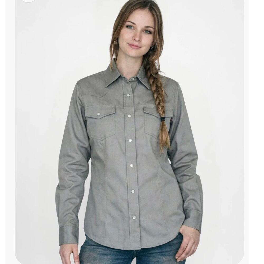 Forge Ladies FR LFRSLD  Solid Shirt Grey Flame Resistant button down sz sm